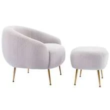 Nestfair Accent Chair Teddy Short Plush Particle Armchair With Ottoman - Grey - View 9