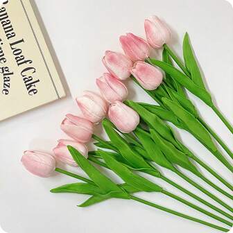 10pcs Mini Tulip Artificial Flowers With Pu Material, For Wedding And Home Decoration, Plastic Fake Flowers For Table Centerpieces, Cross-Border Wholesale, Valentine Day, Gift Gifts Birthday Graduation