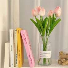 10 bông hoa tulip nhân tạo mini bằng chất liệu PU, dùng cho trang trí tiệc cưới và nhà cửa, hoa giả bằng nhựa dùng để trang trí bàn, bán buôn xuyên biên giới, ngày lễ tình nhân, quà tặng - Hồng đào 10 gói - Xem 5