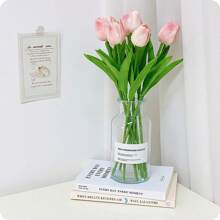 10 bông hoa tulip nhân tạo mini bằng chất liệu PU, dùng cho trang trí tiệc cưới và nhà cửa, hoa giả bằng nhựa dùng để trang trí bàn, bán buôn xuyên biên giới, ngày lễ tình nhân, quà tặng - Hồng đào 10 gói - Xem 7