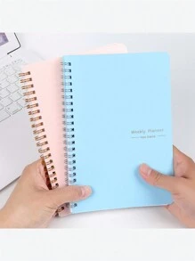 1入組a5英文每週排程筆記本/52頁自行填寫日記螺旋筆記本 - 粉色 - 查看 5