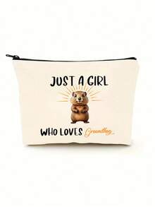 1入組土撥鼠圖案化妝袋,便攜式旅行化妝包,禮物 - 米色 - 查看 1