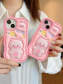 動漫豬形矽膠防震手機殼 - 粉色 - 查看 4