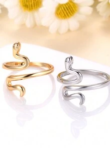 1枚復古動感蛇形設計開口戒指,多用途自豪女性配件,適合秋冬日常佩戴或送女友為禮物 - 戒指 - 查看 1