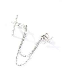 1pc 925 Sterling Silver Women's Earring, Cold Tone Cross Shaped Fashionable Elegant Clip On Earring / Stud Earring - Silver - View 2