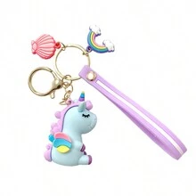 卡通彩虹馬車鑰匙包掛件,背包鑰匙鏈上的獨角獸毛絨娃娃,學生和情侶的精美禮物 - 粉色 - 查看 10