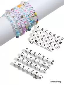 100入組a-z字母珠子4x7mm亞克力圓珠,適用於珠寶製作、diy手鏈、項鍊、鑰匙扣、手工藝供應品 - 黑白色 扁圓形 - 查看 4