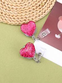 1 件可伸縮閃亮粉紅心型卡夾,優雅女孩風格情人節禮物掛繩扣 - 玫紅色 - 查看 2