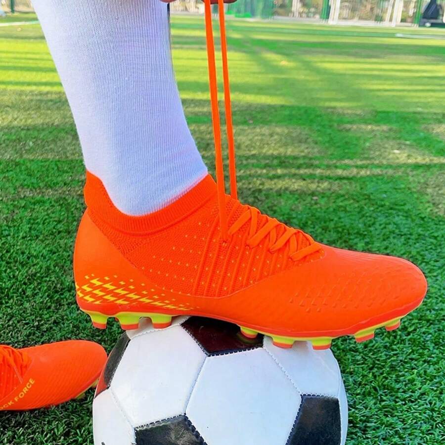 1雙新款男足球鞋,具有長釘釦,適合戶外草坪場地訓練,透氣且防滑,適用於團隊比賽 - 橘色 - 查看 1