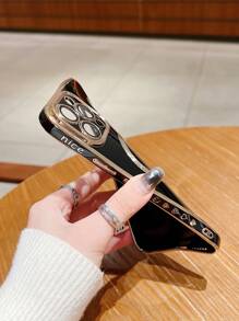 情人节磁性、奢华可爱电镀心形图案柔软 Tpu 手机壳，带全摄像头保护，适合女性/男性/女孩，黑色，兼容 iPhone - 黑色 - 查看 3