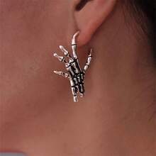 1 对哥特风格个性化酷炫骷髅设计耳环，带水钻、珍珠、心形、眼睛、十字架、流苏、爪形吊坠，适合女士 - 彩色 - 查看 14