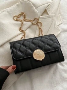 2024年新款女式時尚多用途小肩背包,休閒刺繡菱形紋理配鏈條 - 黑色 - 查看 7