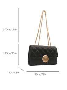 2024年新款女式時尚多用途小肩背包,休閒刺繡菱形紋理配鏈條 - 黑色 - 查看 5