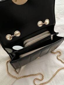 2024年新款女式時尚多用途小肩背包,休閒刺繡菱形紋理配鏈條 - 黑色 - 查看 10