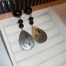 1對925純銀針滴形滴油形葉子耳墜,復古風格,秋冬,優雅時尚女士日常佩戴與節日禮物 - 黑色 - 查看 2