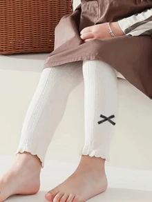 1件 女童純色九分之四長蕾絲邊緊身褲 柔軟舒適 春秋新品 - 白色 - 查看 2