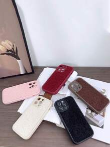 1pc Fashionable Autumn & Winter Wavy Plush Phone Case Compatible With IPhone - Burgundy - View 2