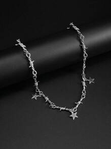 1pc Fashionable Punk Star Pendant Twist Chain Necklace For Men, Daily/Party Wear - Silver - View 4