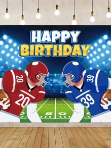 1pc-Rugby Birthday Background Cloth, Polyester Fiber Polyester Material Cartoon Rugby Player Birthday Printed Hanging Cloth, Home Outdoor Party Wall Decoration Banner, Suitable For Birthdays, Birthdays, Parties, Photo Shoot Background Decoration - Rugby Background Cloth 1 - View 1