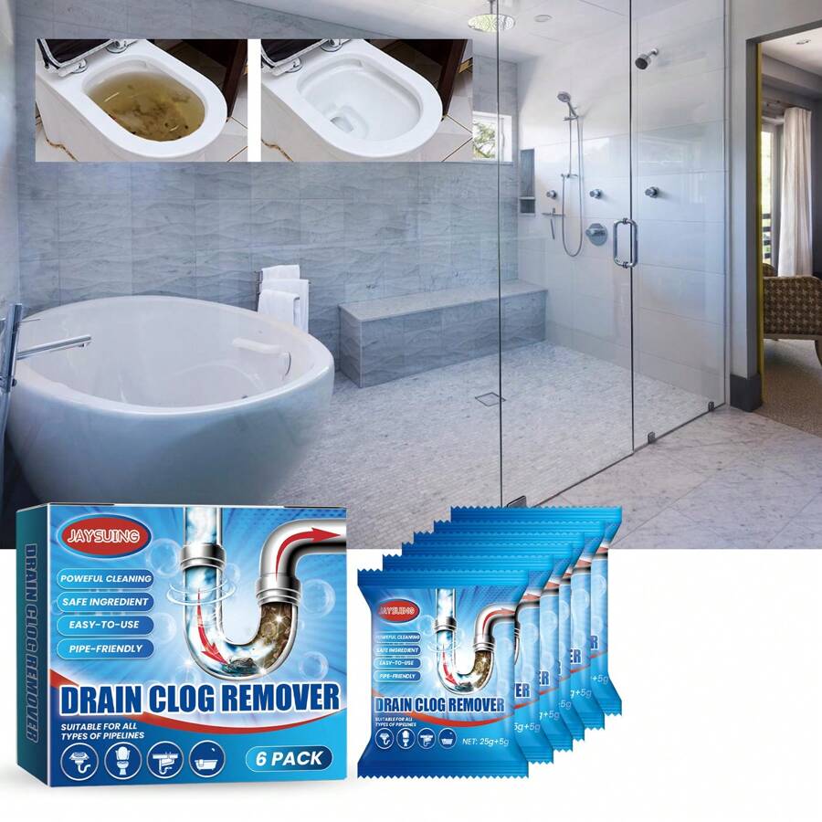 6pcs/Box Drainage Blockage Cleaning Powder For Toilet, Kitchen, Sewage Line - Blue - View 1