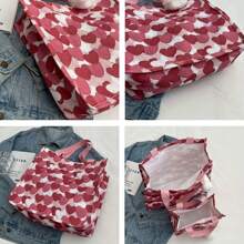 愛心印花手提包,時尚背包附掛飾,女士大容量手提袋,愛心包是送給她的最佳情人節禮物 - 紅色 - 查看 6