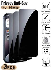 3pcs IPhone Anti-Peeping Tempered Film Privacy Protection Film, Compatible With IPhone16/ 15/14Pro Max/14/13 Pro Max/12, Comprehensive Protection Of Screen Privacy, High-Definition Anti-Fall Protective Film, Eye-Protecting Mobile Phone Film, Compatible With Iphone X-15 Series Gift For Birthday, Family, Friends Tempered Glass, Anti-Spy, Phone Screen Protector, Phone Accessories