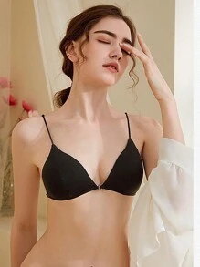 1 件装性感露背前扣式文胸法式小三角杯无钢圈薄款内衣 - 黑色 - 查看 3