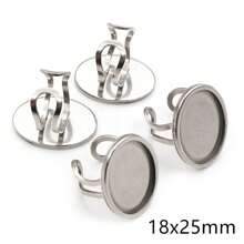 2入組圓形/橢圓形/正方形厚不銹鋼可調戒指托,蛋白石空底基座diy珠寶製作配件 - Thick Rings - 查看 13