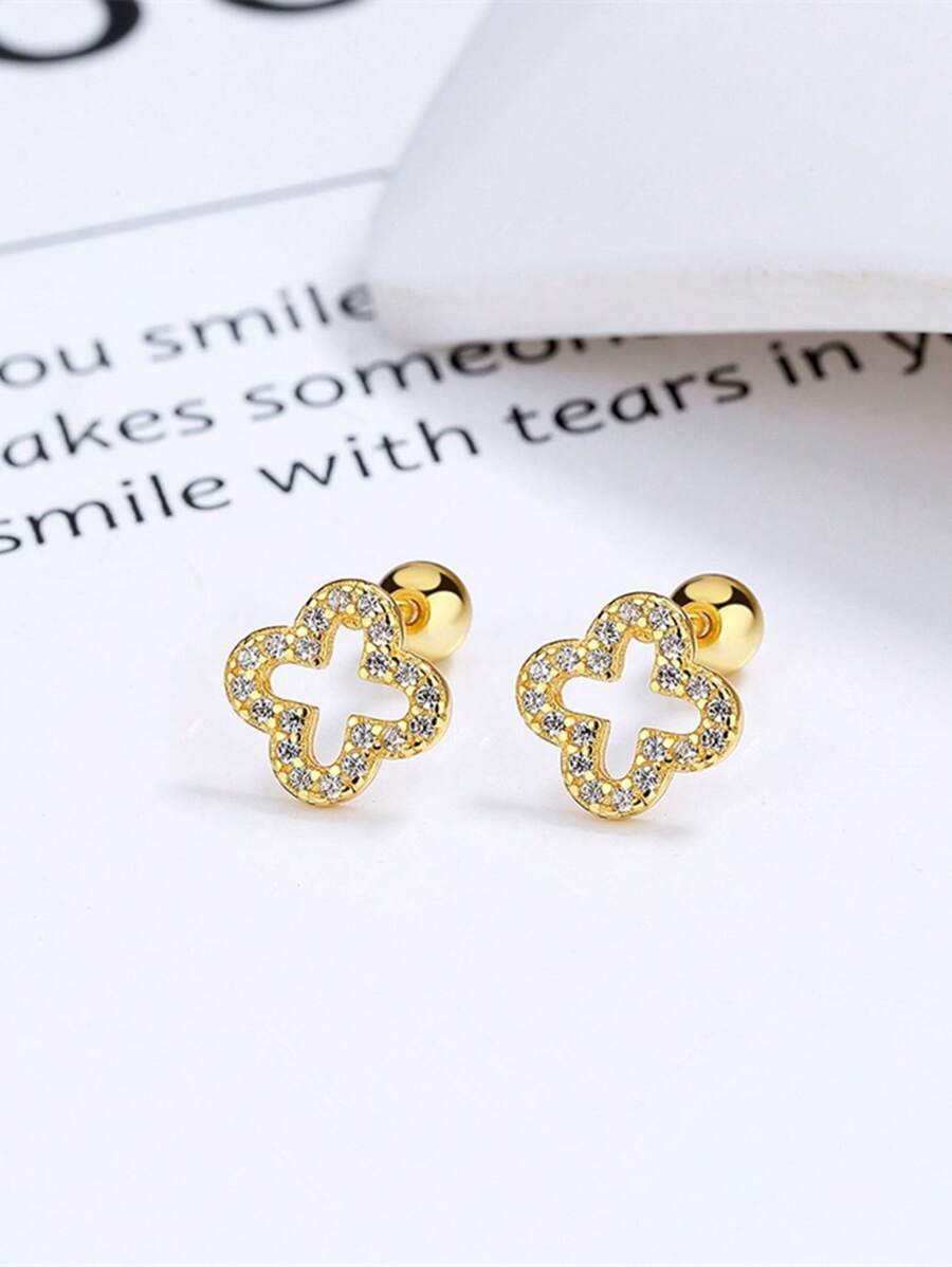 1pair S925 Sterling Silver Lucky Clover Threader Earrings For Women, Screw Ear Bone Stud Jewelry