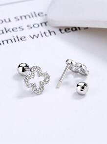1pair S925 Sterling Silver Lucky Clover Threader Earrings For Women, Screw Ear Bone Stud Jewelry