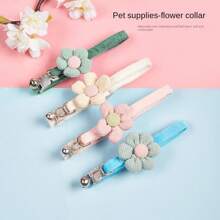 1pc Cute Flower Adjustable Cat Collar With Bell For Leash, Pet Accessory For Small Dogs And Cats - White - View 5