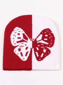 1入女士秋冬季蝴蝶圖案針織帽,帶耳蓋保暖防風,非常適合休閒和戶外活動使用