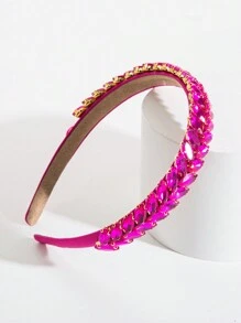1pc Vintage Thin Edge Hairband With Gorgeous Gem Decoration - Hot Pink - View 3
