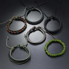 6入組男士新款多層結合皮革手鐲,復古風格服飾配件 - 彩色 - 查看 5