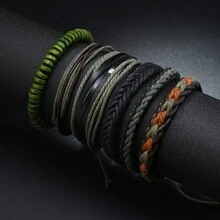 6入組男士新款多層結合皮革手鐲,復古風格服飾配件 - 彩色 - 查看 4