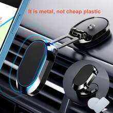 360度旋轉可摺疊磁性車用手機架,通用儀表板金屬支架式車用手機架 - 黑色 - 查看 1