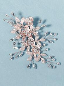 1入歐式經典花園婚禮伴娘髮夾/髮夾,帶有彩繪花卉元素和美學新娘頭飾髮飾 - 玫瑰金 - 查看 1