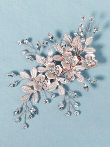 1入歐式經典花園婚禮伴娘髮夾/髮夾,帶有彩繪花卉元素和美學新娘頭飾髮飾 - 玫瑰金 - 查看 3