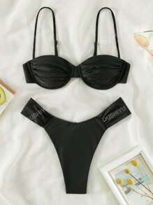 Set de bikini de unicolor, estilo europeo y americano, para vacaciones y traje de baño de verano