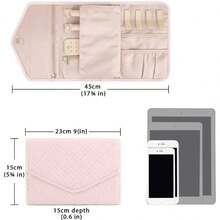 1pc Roll Foldable Jewelry Case Travel Jewelry Organizer Portable For Journey Earrings Rings Diamond Necklaces Brooches Storage Bag Jewelry Storage Pouch - Pink - View 5