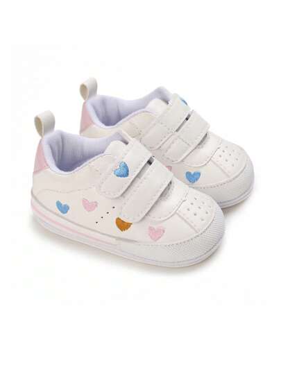 Unisex Pu Leather Anti-Slip Soft Soled Crawling Shoes With Heart Pattern Design, Suitable For Early Spring