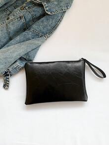 1個大尺寸黑色pu折疊包,格紋紋路設計,鉚釘裝飾和可拆卸手環,適合日常使用、約會和作為女性禮物 - 黑色 - 查看 6