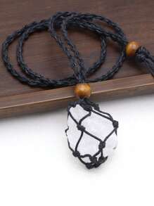 1條自然原石項鍊網袋編織繩鍊女式珠寶禮物2-3厘米