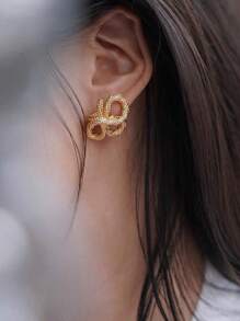 1 Pair Vintage Luxury Elegant Knotted Earrings, Suitable For Women In Any Occasion - Gold - View 6