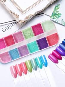 12 网格镀铬镜面效果指甲闪光闪光美人鱼变色龙摩擦丙烯酸粉颜料指甲配件美甲装饰 - 彩色 - 查看 3