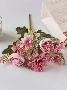 1pc Artificial Flowers Fake Peony Silk Dahlia Daisy Bouquet Decor Plastic Realistic Flower Arrangements For Home Wedding Table Centerpieces Decoration Easter - Pink - View 7