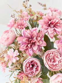 1pc Artificial Flowers Fake Peony Silk Dahlia Daisy Bouquet Decor Plastic Realistic Flower Arrangements For Home Wedding Table Centerpieces Decoration Easter - Pink - View 8