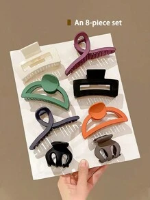 8pcs/Set Morandi Color Shark Clips, Different Sizes, High-End Hair Accessories For Elegant Hairstyles - Multicolor - View 1