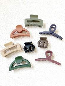 8pcs/Set Morandi Color Shark Clips, Different Sizes, High-End Hair Accessories For Elegant Hairstyles - Multicolor - View 3