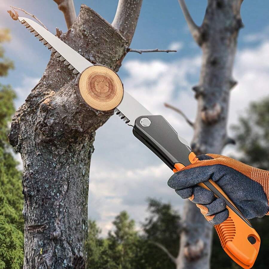 可折疊 Sk5 高碳鋼戶外花園果樹修剪鋸,8.26 英吋/9.84 英吋刀片可選 - 橘色 - 查看 1